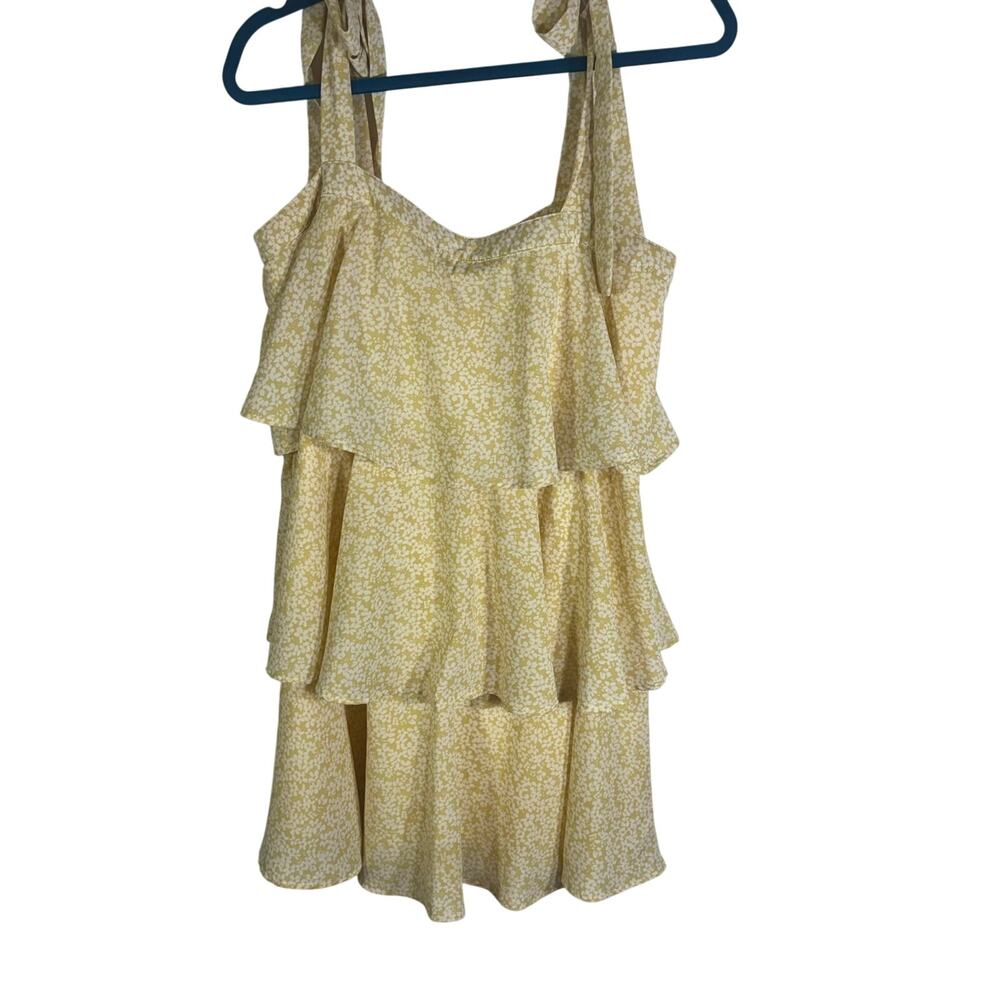 Entro Womens Large Yellow Floral Tiered Ruffle Sleeveless Mini Dress L